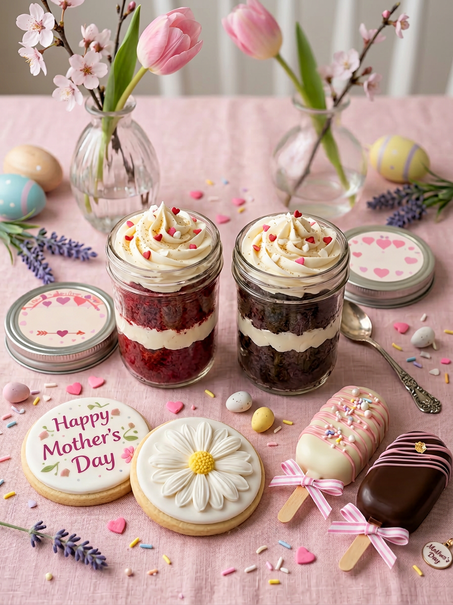 Spring Mason Jar Cakes with tulips