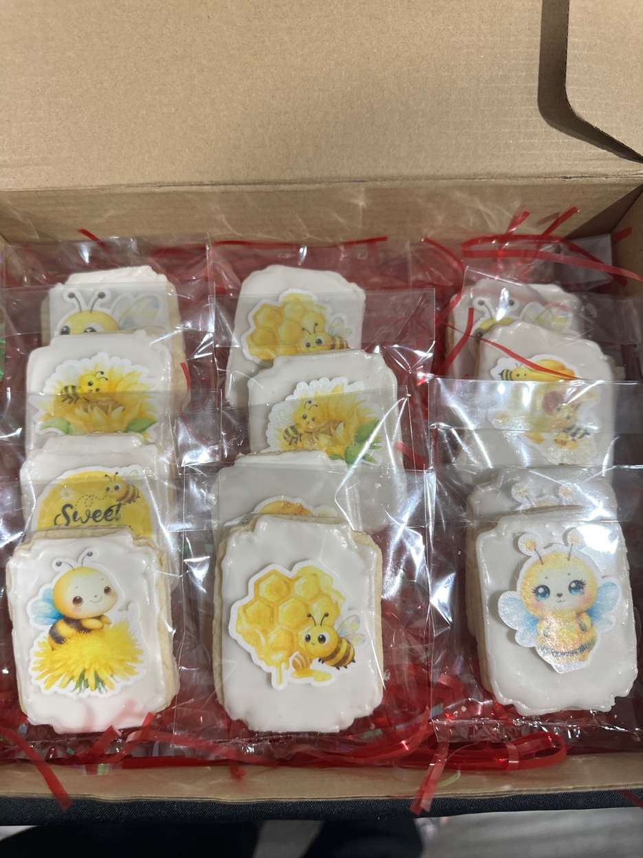 Bee themed edible image sugar cookies